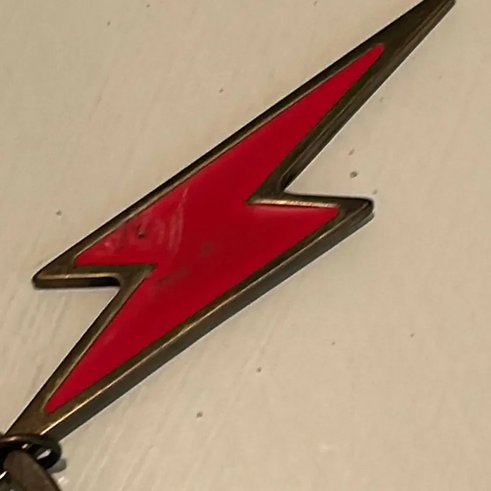 Zimmermann Red Lightning Bolt Keychain Bag Charm Bronze Tone Whimsical